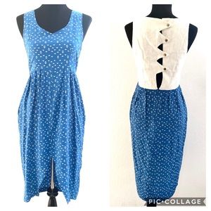 LAUREN MOFFAT SIZE 6 BLUE WHITE GEOMETRIC MIDI